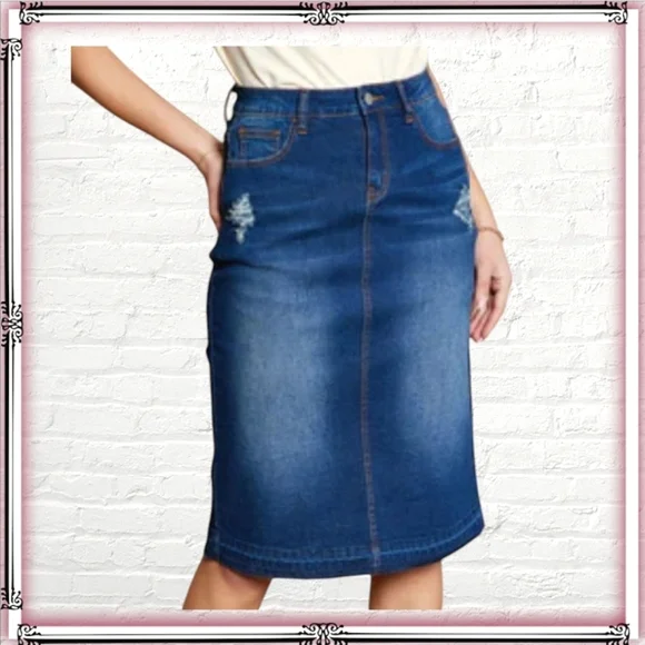 Blue Denim Midi Jean Skirt Size XL - Picture 1 of 9